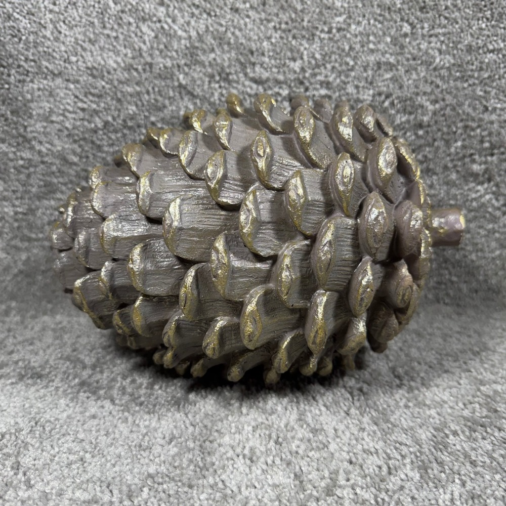 Pinecone Large Figurine Grey Gold Rustic Woodland Home Decor